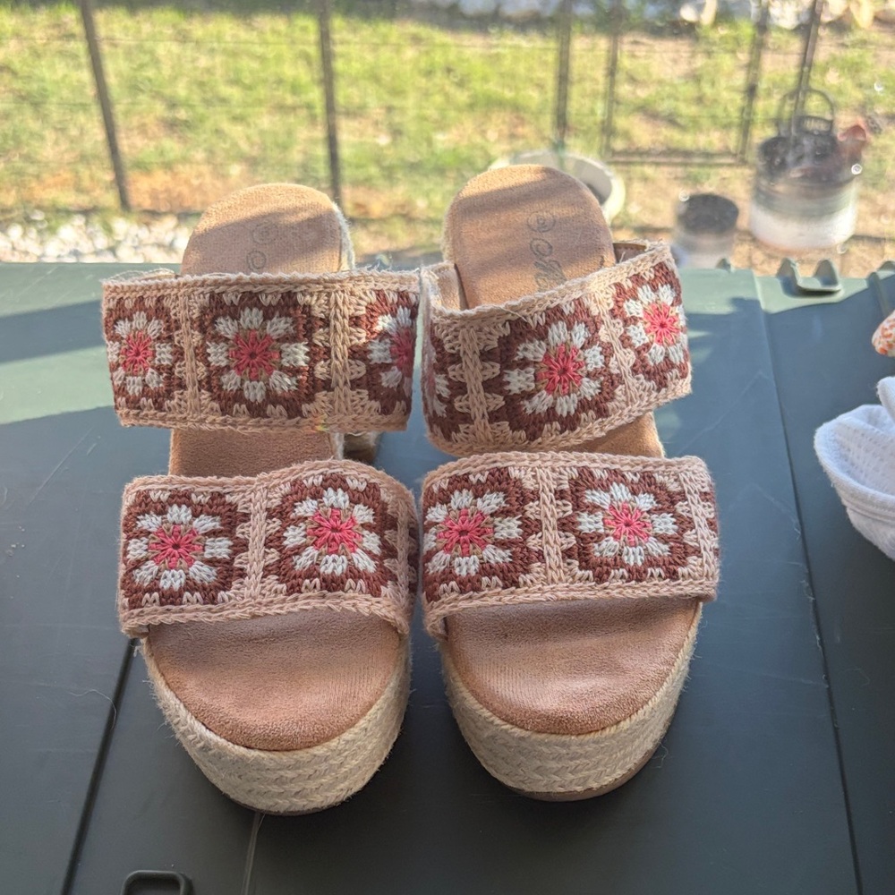Brown Crochet Platform Sandals